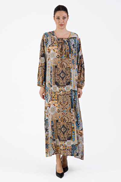 Mihvera Geleneksel Desenli Viskon Anne Elbisesi