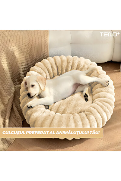 Teno Teno® Pet Bed, padded, soft, fluffy and warm, for dogs and cats, diameter 60 cm, beige