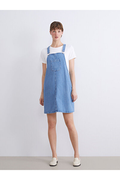 LC Waikiki Kare Yaka Jean Salopet Elbise