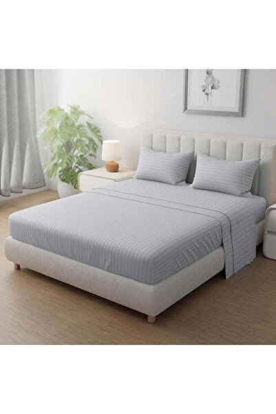 Generic طقم ملاءات فندق لينين كلوب من الألياف الدقيقة المخططة - مقاس سوبر كين...