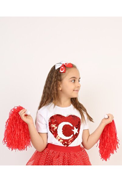 SLOBODA KIZ ÇOCUK KIRMIZI AY YILDIZ PULLU KALPLİ TİŞÖRT 23 NİSAN-19 MAYIS-30 ...