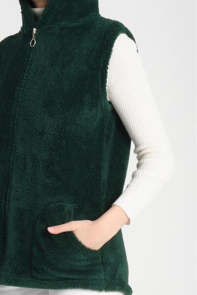 MODA VUSLAT Women's Emerald Green Short Fleece Vest