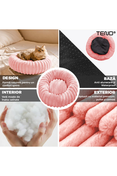 Teno Teno® Pet Bed, padded, soft, fluffy and warm, for dogs and cats, diameter 60 cm, pink