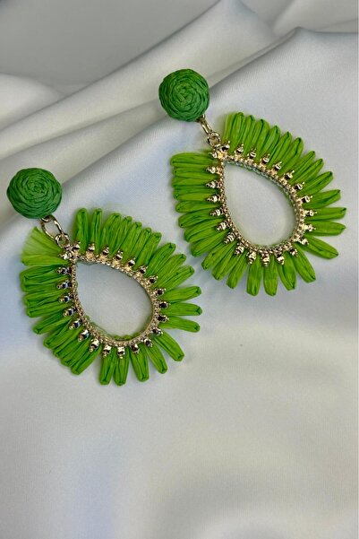 Melissa Boutique Women's Gold Detailed Green Design Drop Earrings