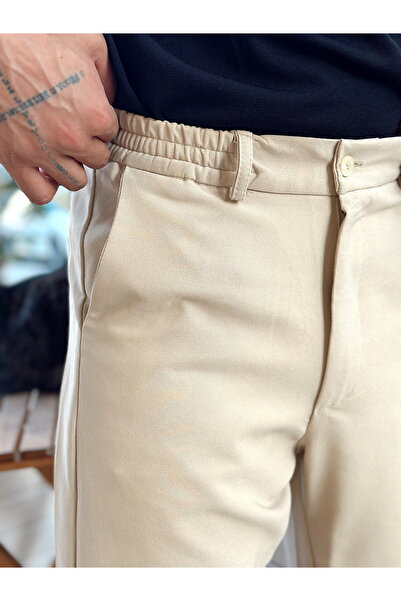 manch collection Baggy Basic Tek Düğmeli Jogger Pantolon Krem