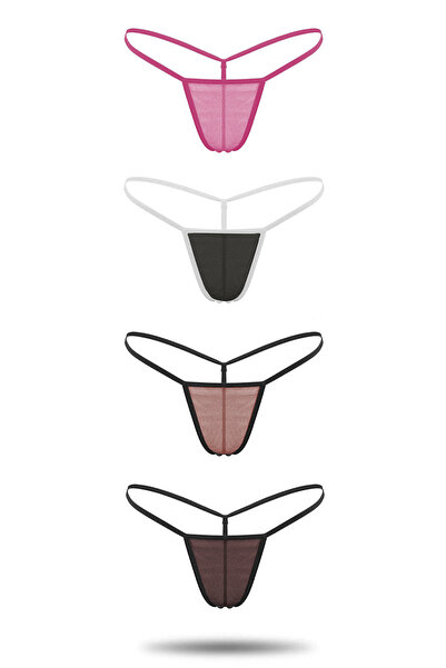SİA LESS Women's 4-Piece Colorful Thong String Panties Set