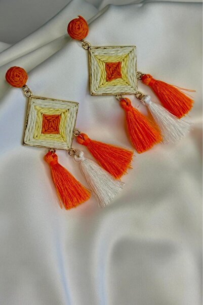 Melissa Boutique Women's Orange Design Handmade Tassel Earrings