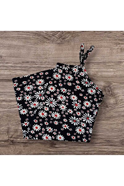 ESTA STORE Navy Blue Floral Patterned Tank Top with Straps