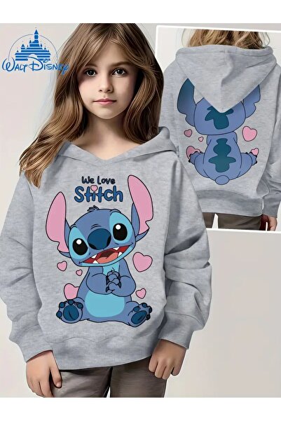 oneagılyazı Kışlık Kapüşonlu Sweatshirt, Çocuk We Love Stitch Baskılı