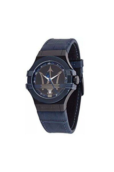 Maserati Men's Potenza Analog Quartz Watch R8851108007 - Blue Dial, 42mm, Leather Strap