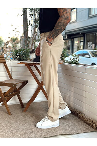 manch collection Baggy Basic Tek Düğmeli Jogger Pantolon Krem
