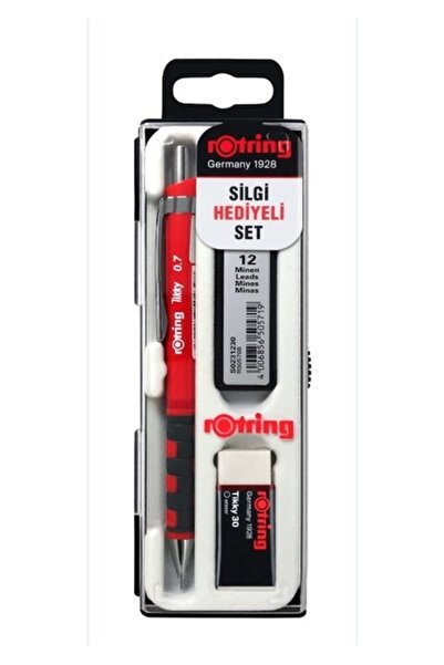 Rotring Tikyy 0.7 Kırmızı Versatil Kalem+Silgi+Uç Blister Okul Seti