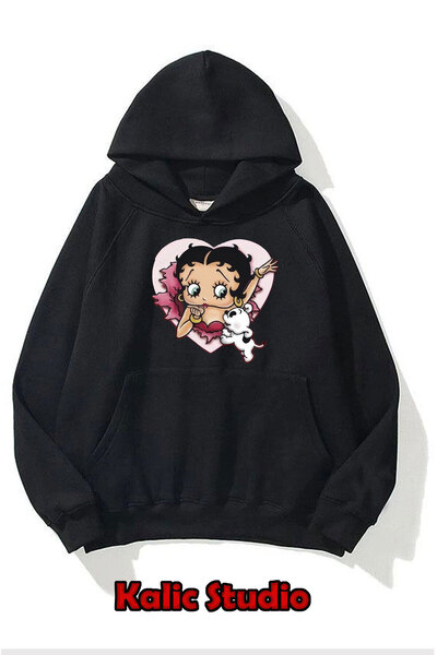 Kalic Studio Hanorac supradimensionat cu imprimeu Betty Boop, negru