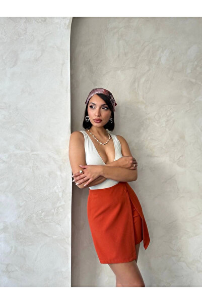 Ekince Καπάκι δύο κουμπιών σορτς φούστα κρέμα s24046