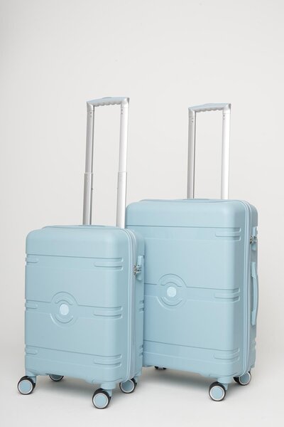 Travel POLO 2'li Valiz Seti (Küçük Orta) Kırılmaz Bebe Mavi 1015