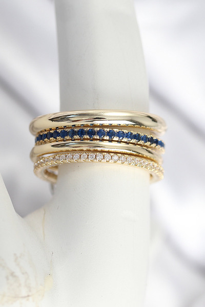 Marsilyan خاتم نسائي من حجر الزركون النحاسي مزيج الألوان مكون من 3 قطع