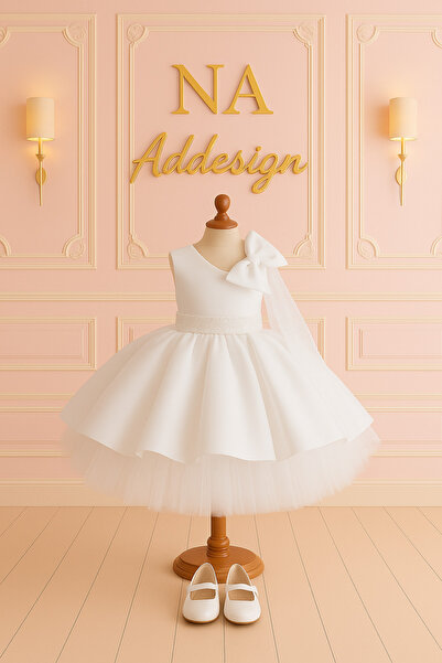 NA ADDESIGN One Shoulder Big Bow Girl's Dress - Black & White