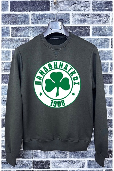 Efendioğlu Design Hoodless Panathinaikos Fc Sweatshirt Printed Long-Sleeved Sweatshirt Without a Hood