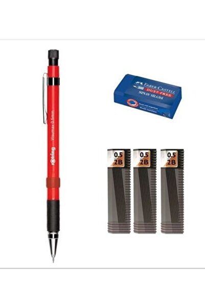 Rotring Visumax Versatil 0.5 mm Kırmızı + Tombow Uç 3'lü + Faber-Castell Silgi Tekli