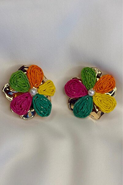 Melissa Boutique Women's Colorful Gold Detailed Design Flower Earrings