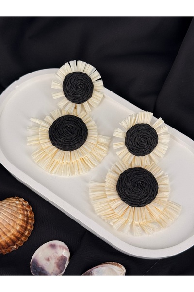 Unzilee أقراط متدلية على شكل زهرة محبوكة من خوص القش