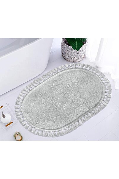 Bonny Home Relax Oval Gri Ponpon Saçaklı Oda Banyo Halısı Makinede Yıkanabili...