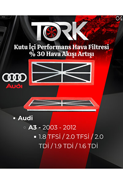 TORK Audi - A3 -(1.6 Tdi-1.9 Tdi-2.0 Tdi-2.0 Tsi) Performance Air Filter-(30%...