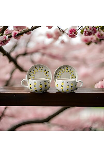İlbay Çini Takı Baby Lemon Patterned Handcrafted Ceramic Mug with 2 Beren Plates |   Herbal Tea Cup
