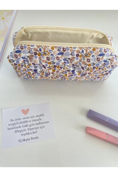 1çokşey Fabric Pen Holder Pencil Case Pen Bag - 20×7×6 cm Lined Fiber Filled Pouf Model