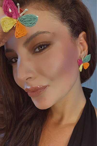 Melissa Boutique Women's Colorful Gold Detailed Butterfly Design Earrings