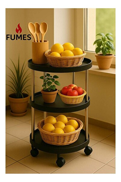 Fumes Multi-Tier Round Kitchen Storage Cart with Wheels