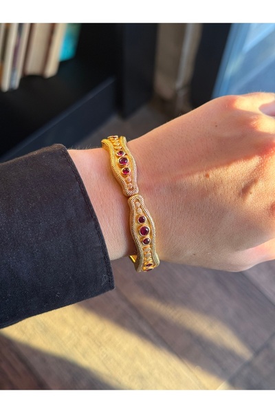 HOUSEKİ Classic Antique Embroidered Vintage Bracelet Handcuff Bangle