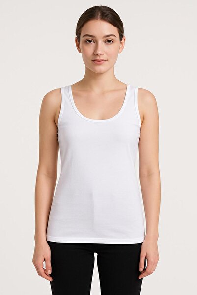 MAVİ QUMSAL Γυναικείο Βαμβακερό Φανελάκι Basic Μονό Λευκό