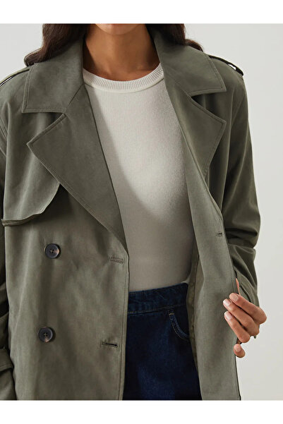 LC Waikiki LCW Modest Haki Kruvaze Yaka Kadın Trençkot