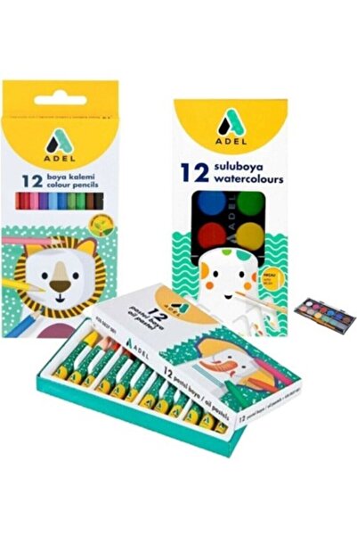 Adel 3'lü Boyama Seti+Kuru Boya+Pastel Boya Sulu Boya Boya Set