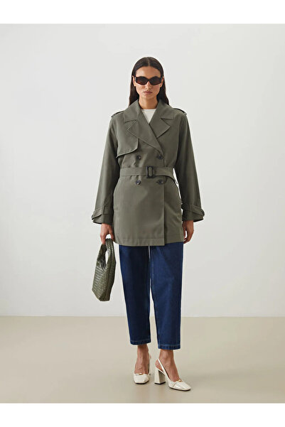 LC Waikiki LCW Modest Haki Kruvaze Yaka Kadın Trençkot
