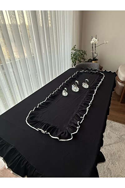 ARS DT Siyah Renk Runner Biyeli Görünümlü 40x120 cm Fırfırlı Lüx Runner