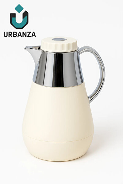 Urbanza Cream & Silver Vacuum Flask 1L – Stylish Insulated Thermos for Coffee & Tea