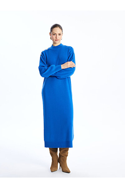LC Waikiki Blue Half Turtleneck Women's Knitwear Dress