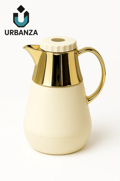 Urbanza Elegant Cream & Gold Vacuum Flask 1L – Premium Insulated Coffee & Tea Thermos