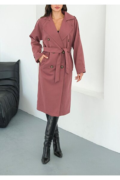 CKSpor Double Breasted Neckline Laced Trench Coat