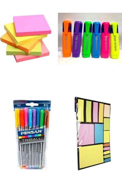 Pensan 13 Parça Kırtasiye Seti ( Renkli Tükenmez Kalem + Post-It + Fosforlu K...
