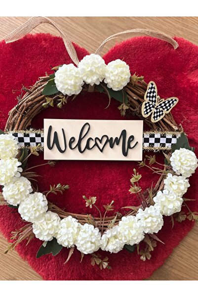 Marrone Καλωσόρισμα Γραπτή γιρλάντα |   Διακόσμηση πόρτας με λευκά λουλούδια και πεταλούδες