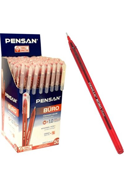 Pensan Tükenmez Kalem 10 Adet Kırmızı Renk 1.0 Mm Büro Tipi Ballpoint Büro Tü...