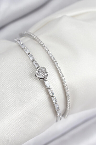 Belle Fusion سوار نسائي من الفضة عيار 925 مرصع بحجر الزركون على شكل قلب من BFS