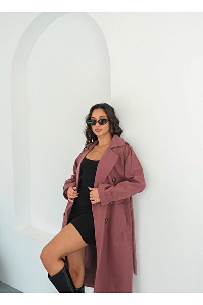 CKSpor Double Breasted Neckline Laced Trench Coat