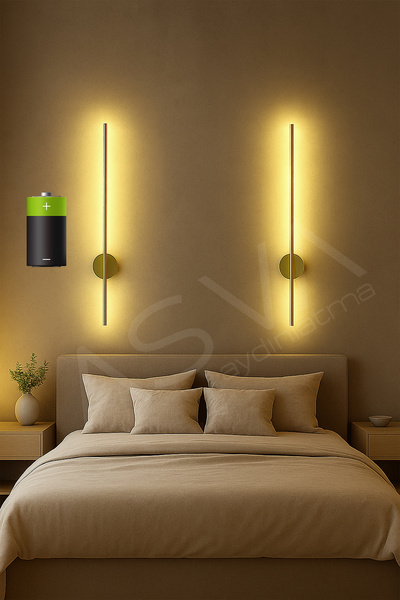 asva aydınlatma 70 cm Eskitme Gold 2’li Pilli LED Aplik – Kablosuz, Günışığı, Dekoratif Duvar Lambası Pil Dahildir