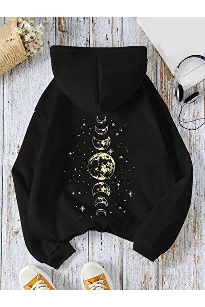 cc collection Hanorac oversize unisex cu glugă și imprimeu Planete - Stil str...