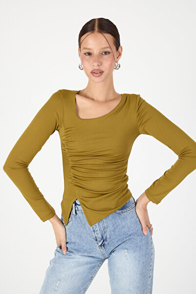 Luniva BULUZ T-SHIRT BÜZGÜ DETAYLI ASİMETRİK YAKA