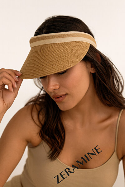 ZERAMİNE Camel Women's Straw Visor Hat with Sun Protection
